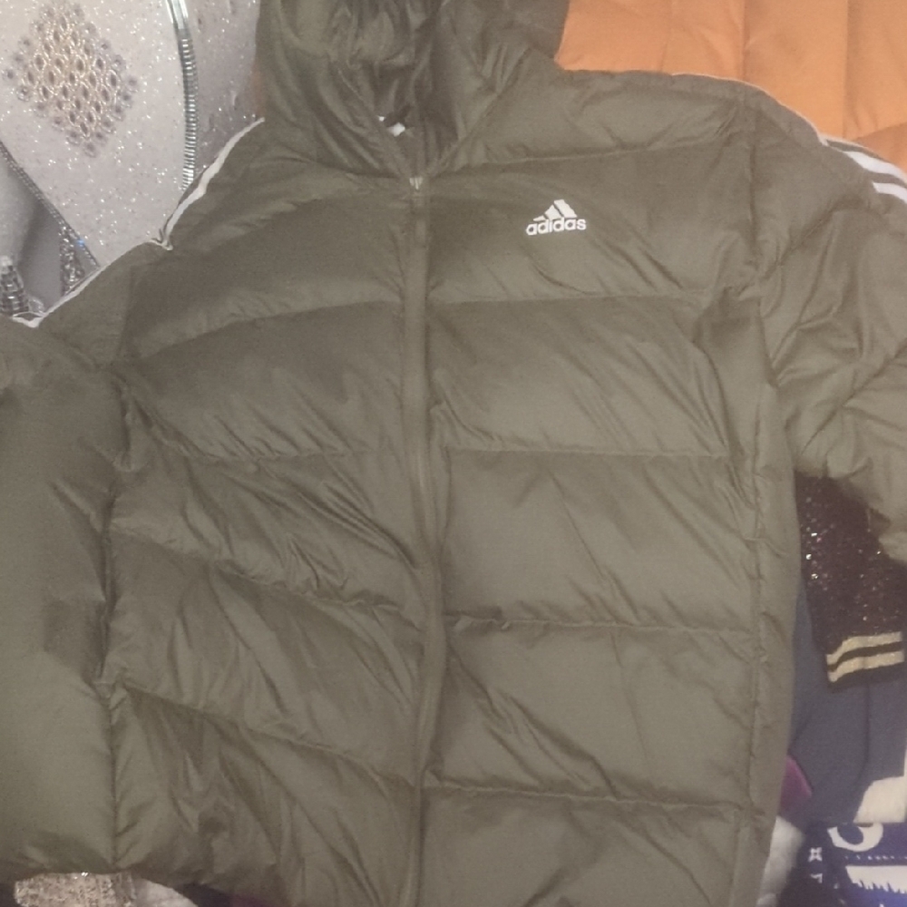 Adidas Olive Puffer Jacket with Hood